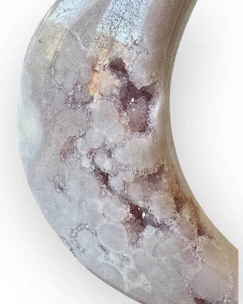 Pink amethyst moon on stand (A)