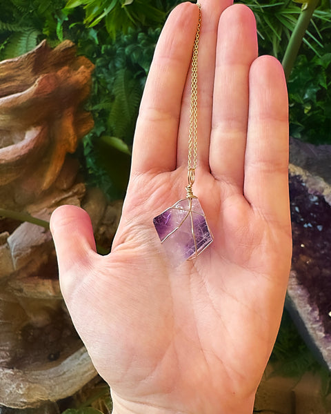 Fluorite Octahedron Gold Necklace