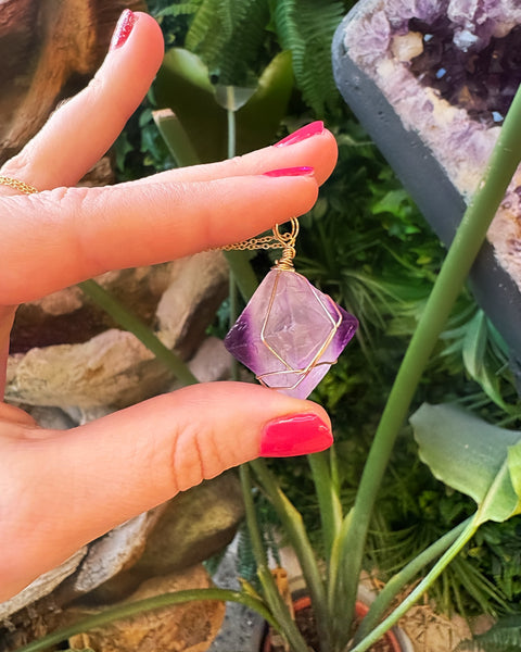 Fluorite Octahedron Gold Necklace