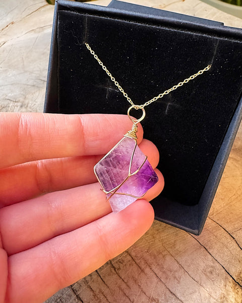Fluorite Octahedron Gold Necklace