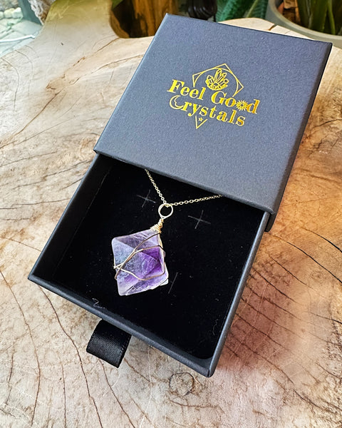 Fluorite Octahedron Gold Necklace