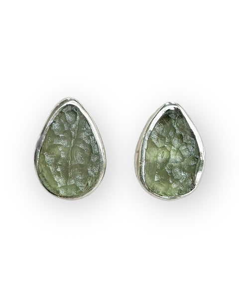 Moldavite Tear Drop Studs