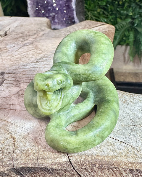Jade coiled snake carving