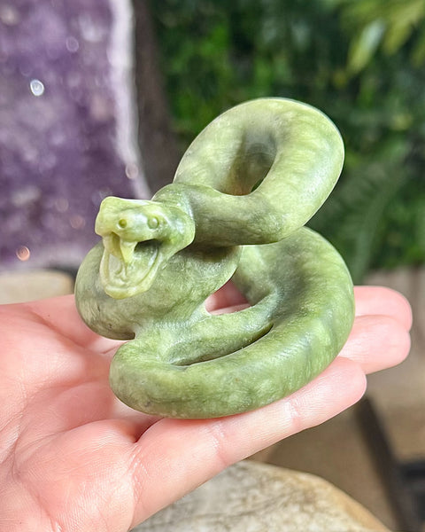 Jade coiled snake carving