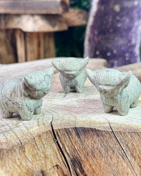 Pyrite highland cow carving