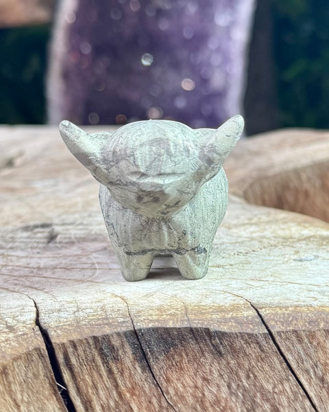 Pyrite highland cow carving