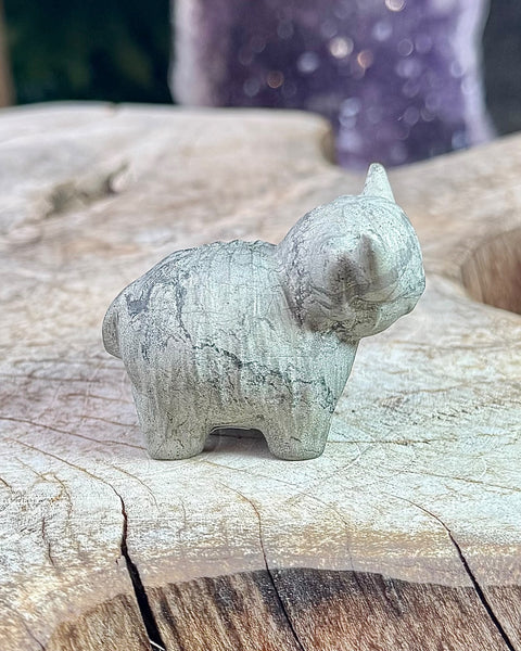 Pyrite highland cow carving