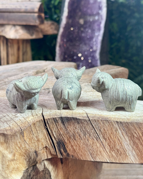 Pyrite highland cow carving