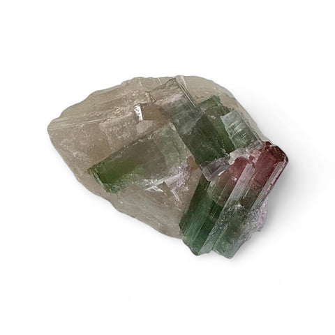 Watermelon tourmaline on smoky quartz
