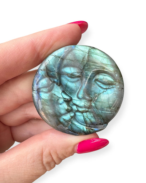 Labradorite moon face carving