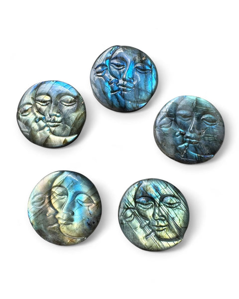 Labradorite moon face carving