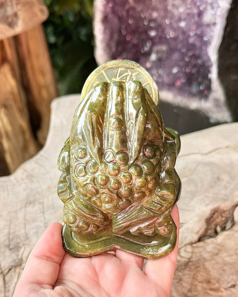 Green Jade money toad / frog with coin