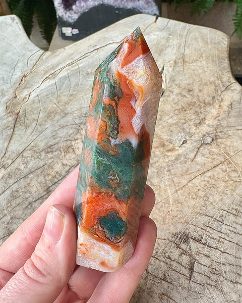 Red moss agate tower