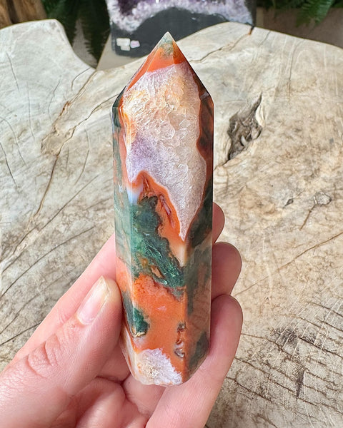 Red moss agate tower