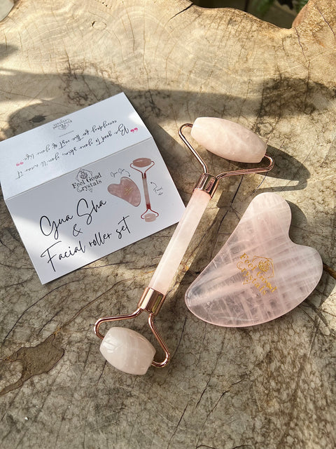 Rose Quartz facial roller & gua sha set