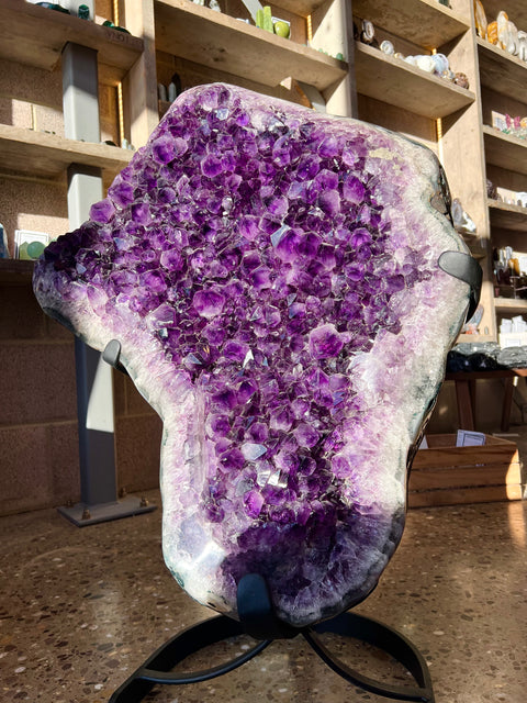 High grade Uruguayan amethyst on stand