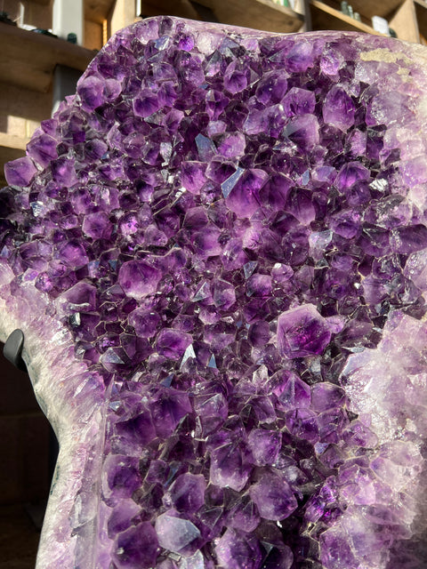 High grade Uruguayan amethyst on stand