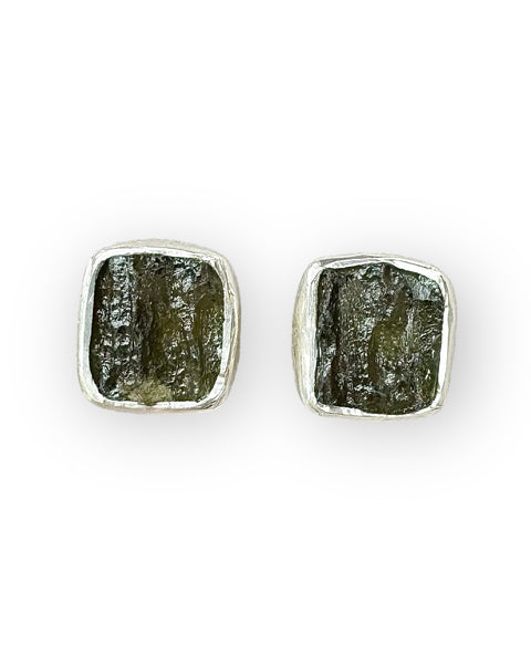 Moldavite Square Studs