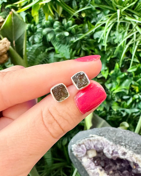 Moldavite Square Studs