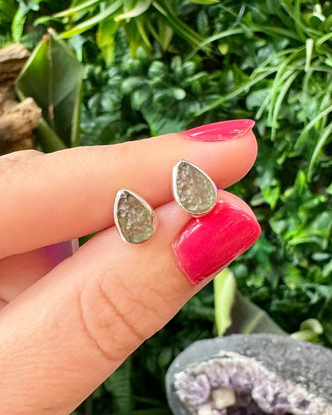 Moldavite Tear Drop Studs