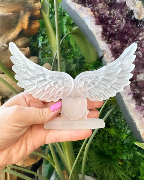 Selenite Angel Wings & Heart