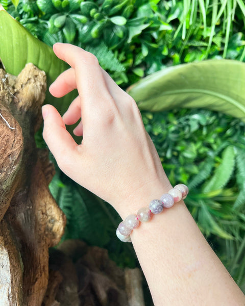 Lepidolite & Pink Tourmaline Beaded Bracelet