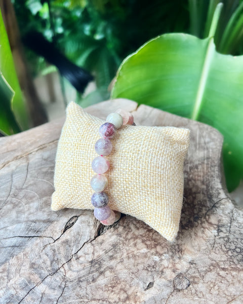 Lepidolite & Pink Tourmaline Beaded Bracelet