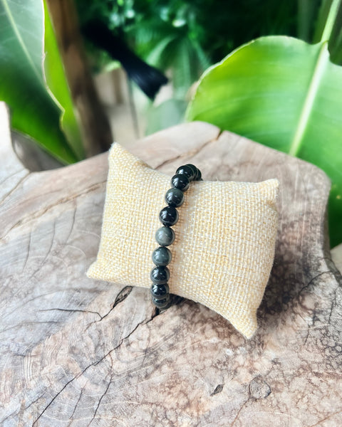 Silver Sheen Obsidian Beaded Bracelet