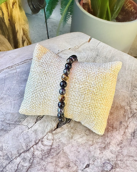 Tigers Eye & Hematite & Obsidian Beaded Bracelet