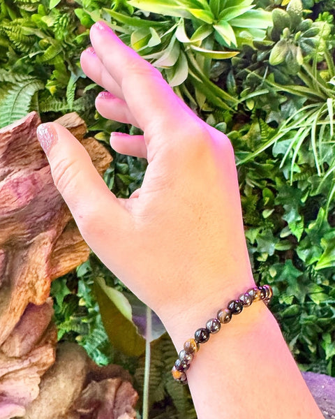 Tigers Eye & Hematite & Obsidian Beaded Bracelet