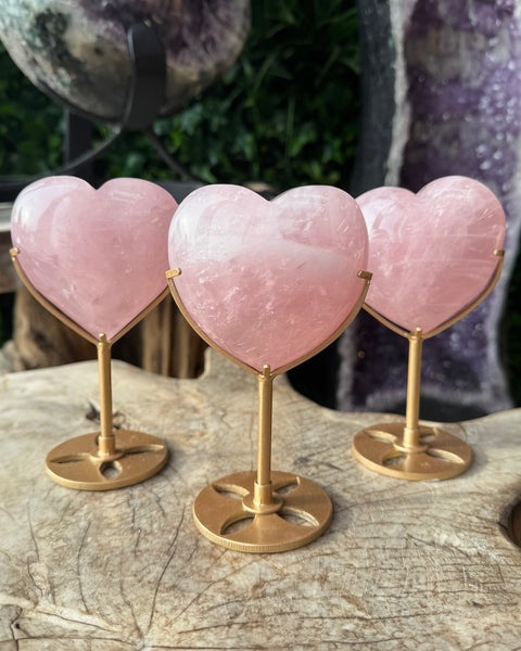 Rose quartz puffy heart on stand