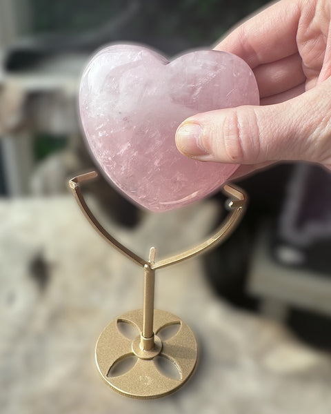 Rose quartz puffy heart on stand