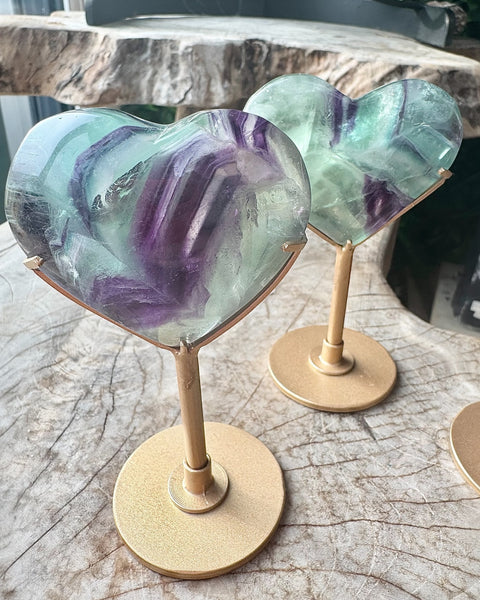 Fluorite puffy heart on stand