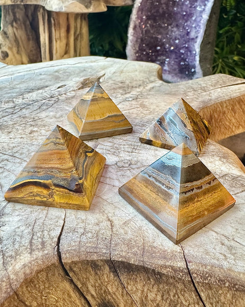 Tigers eye pyramid carving