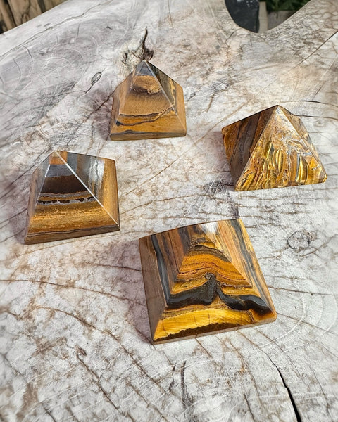 Tigers eye pyramid carving