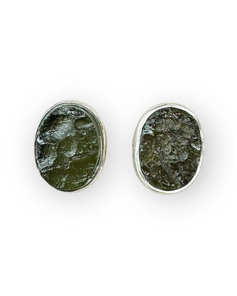 Moldavite Oval Studs