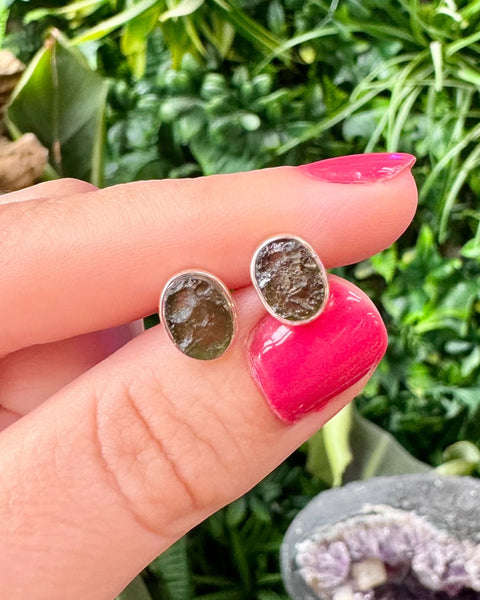 Moldavite Oval Studs