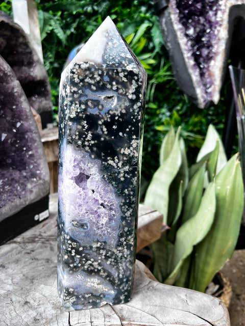 Amethyst & Moss Agate Tower