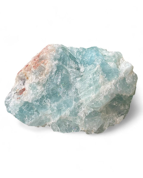 Raw aquamarine crystal on white background