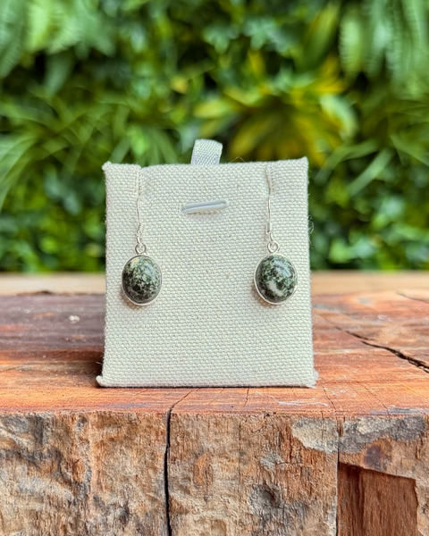Preseli blue stone in sterling silver dangly earrings