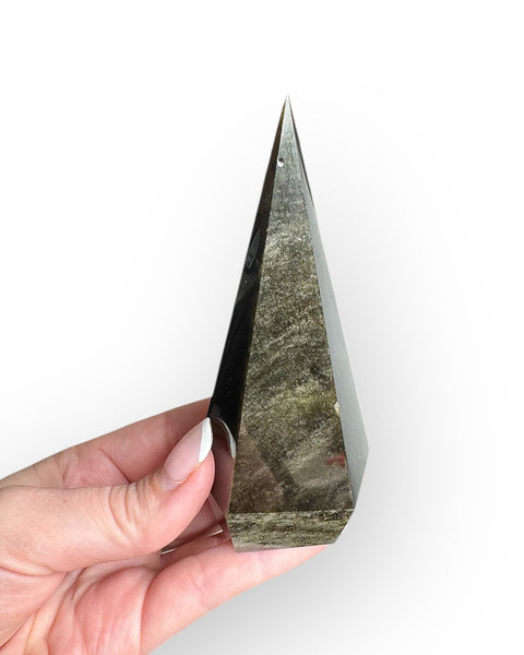 Golden sheen obsidian point