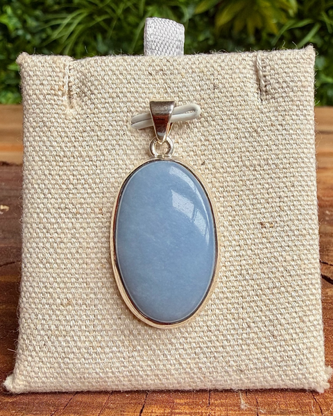 Angelite pendant with sterling silver - oval cut