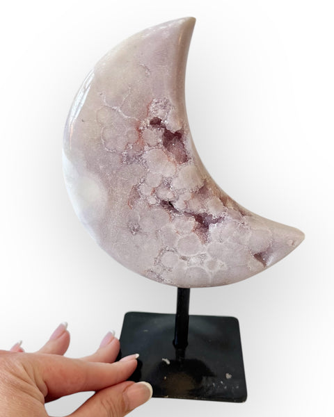 Pink amethyst moon on stand (A)