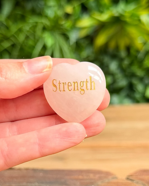 Rose quartz hearts with words