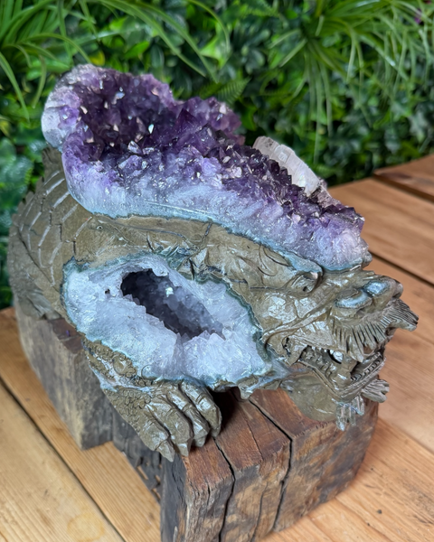 Amethyst & calcite longui dragon turtle carving