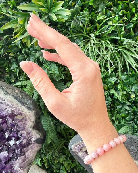 pink opal bracelet on stretch cord 