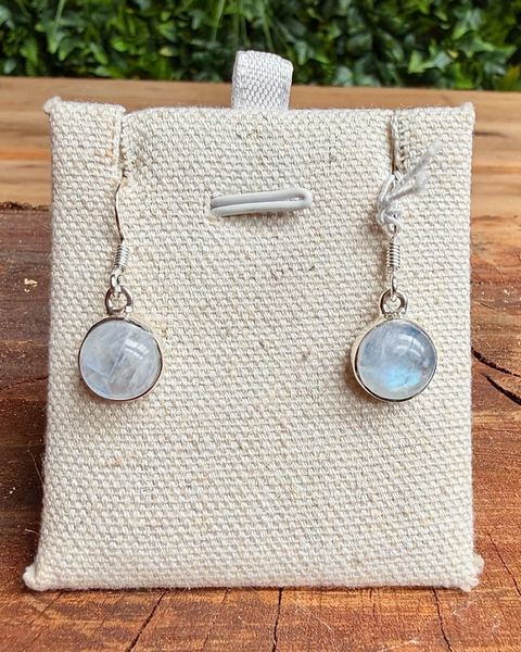 Moonstone dangly earrings  in sterling silver - round
