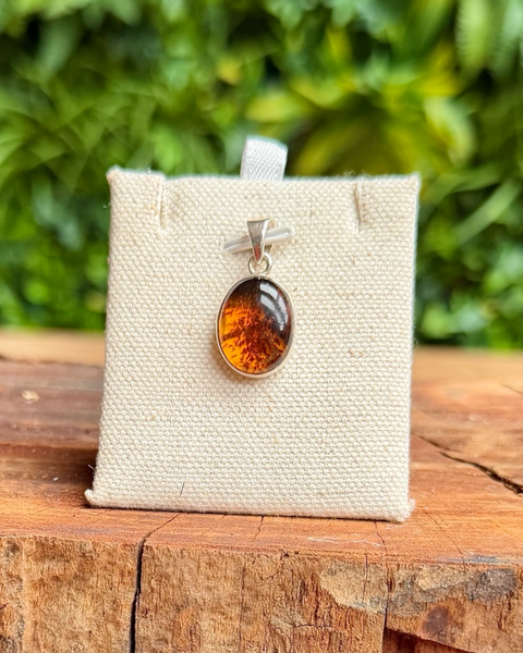 Amber & sterling silver oval pendant