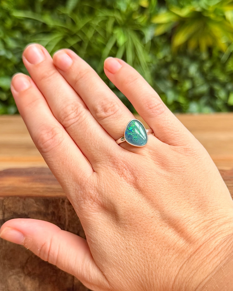 Australian opal ring in sterling silver - size R