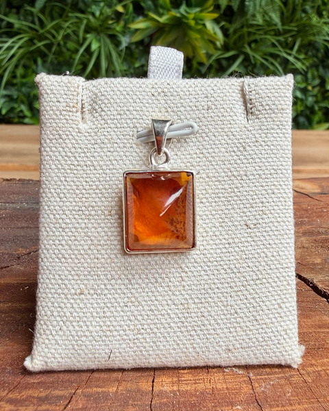 Amber & sterling silver square point pendant